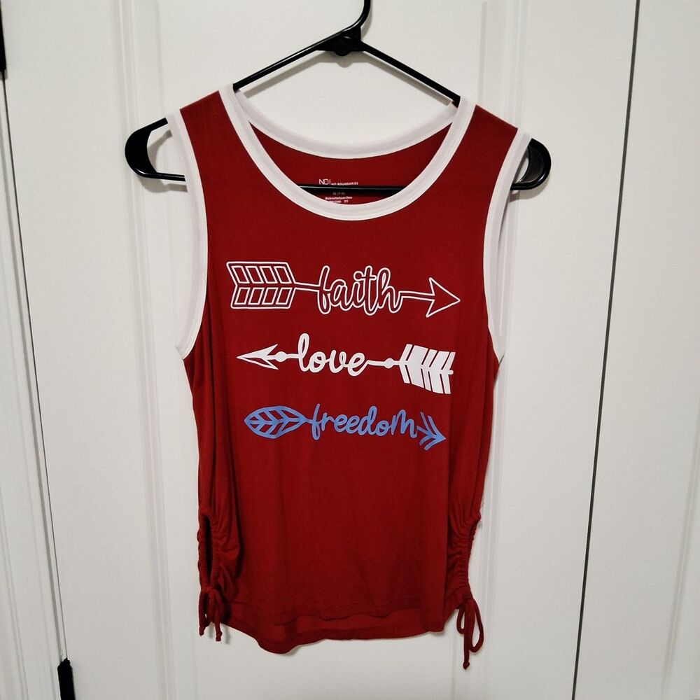 No Boundaries Red White & Blue 4th of July O Ring Sides Tank Medium New w/o Tag